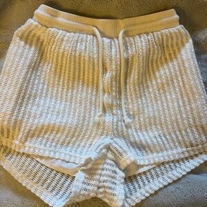 High Waist White Mesh Women's Shorts